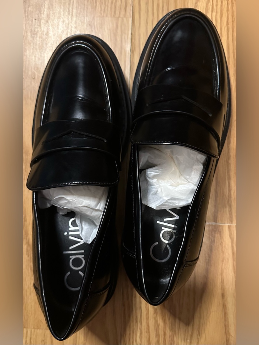 Calvin Klein Black Patent Leather Penny Loafers